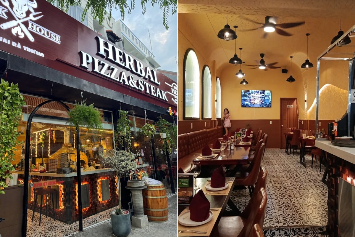 The space at Herbal Pizza and Steak Hoi An is mainly indoors, offering cool and comfortable air-conditioned seating 